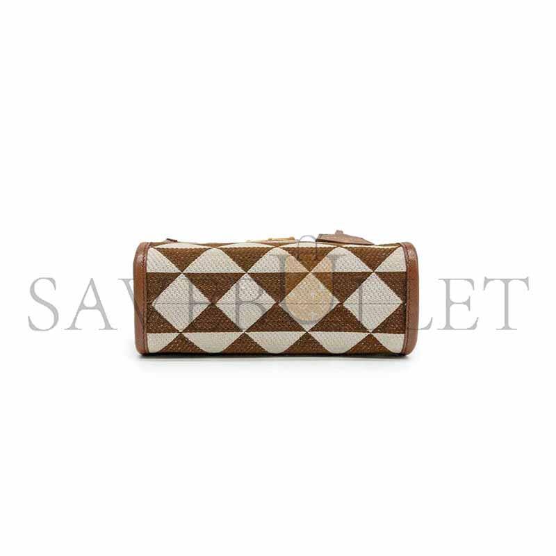 PRADA TOBACCO & CHALK WHITE SYMBOLE EMBROIDERED FABRIC MINI BAG 1BA355 (19*17*6cm)